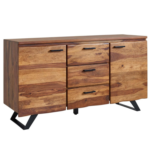 Wohnling dressoir 145x82x45 cm massief sheeshamhout / metaal met boomrand, ladekast met laden, dressoir ladekast modern, WL6.544