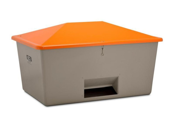 Cemo gritcontainer 2200 l, met uitnameopening, grijze container, oranje deksel, afmetingen: 213 x 152 x 124 cm, 7440