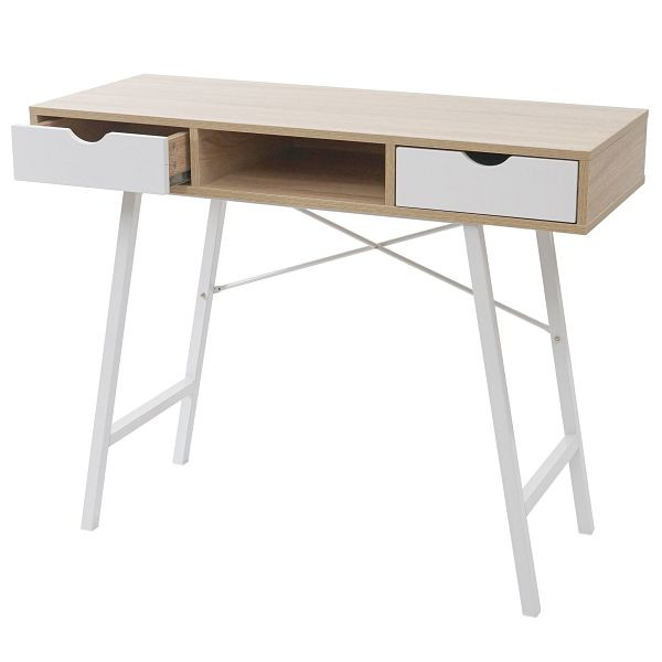 Mendler consoletafel HWC-E92, bijzettafel, 3D-structuur 100x40cm, naturel bruin wit, 69162