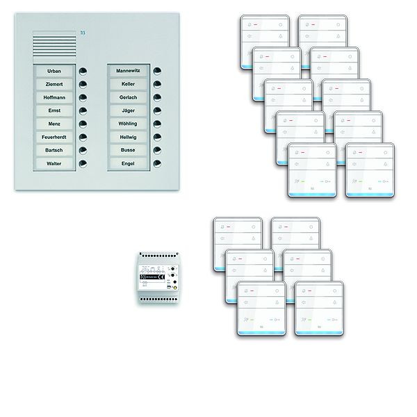 TCS deurbedieningssysteem audio: pack UP voor 16 wooneenheden, buitenstation PUK 16 belknoppen 2-koloms, 16x handsfree luidspreker ISW5010, bediening, PPUF16 / 2-EN / 01