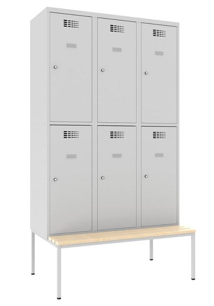 KEMMLIT garderobekast met 3 vakken en 6 deuren 30cm met bank, lichtgrijs 7035, draaibare sluiting, 100331