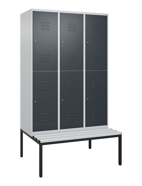 C+P dubbeldekskast Classic PLUS, 3 vakken, 2120x1200x815mm, 7035/7016, cilindersloten, met bank eronder, 0803507-32 S10023