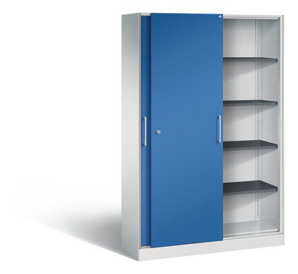 C+P schuifdeurkast Asisto, H1980xB1200xD435mm, kleur: lichtgrijs / gentiaanblauw, beugelgreep, 5 niveaus, 142001-000 S10111