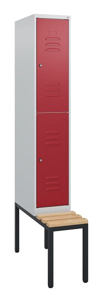 C+P dubbeldekskast Classic PLUS, 1950x300x815mm, 7035/3003, cilindersloten, zitlatten van beukenhout, met zitbank eronder, 0803505-10 S10031