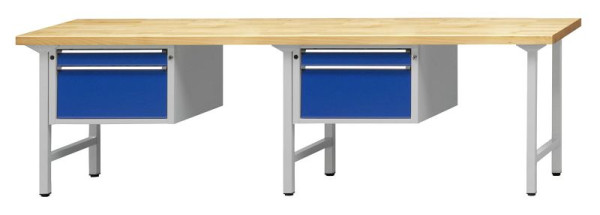 ANKE combinatie werkbank; 2 werkplekken; 2800x700mm; Links 1 onderkast 660x615x420 mm, 2 laden 90, 270 mm