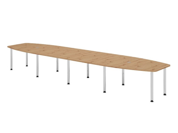 Hammerbacher vergadertafel KT52C, 520 x 130 cm, blad: knoestig eiken, 25 mm dik, tienpoots frame verchroomd, ronde buis 6 cm, werkhoogte 72-74 cm, VKT52C/R/C