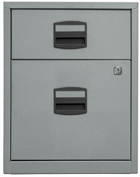 Bisley mobiele zijkast PFA, 1 universele lade, 1 HR lade, zilver, PFAM1S1F355