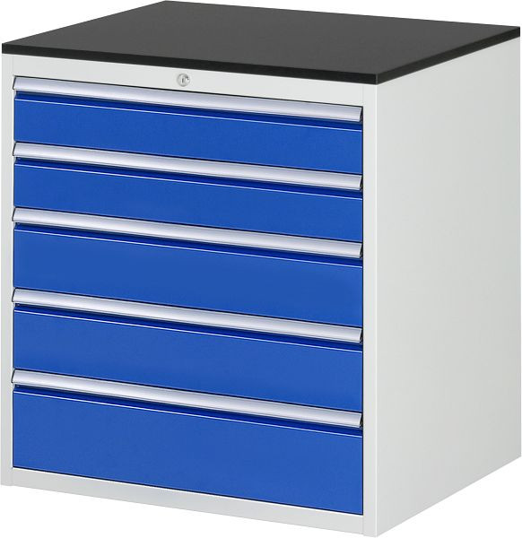 RAU ladekast serie 7000, B770xD650xH820mm, laden: 2xH120, 2xH150, 1xH180mm, werkblad melaminehars gecoat, 03-XL5.11A-M.11