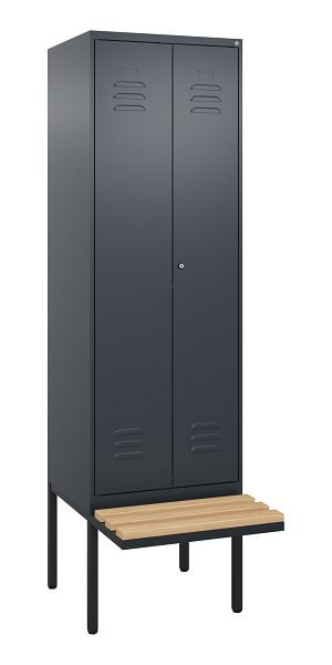 C+P Umkleidespind Classic PLUS, Doppel-Spind, 2 Abteile, 2120x600x815mm, 7016/7016, Zylinderschloss, Buche-Sitzleisten, 0800427-20P S10056