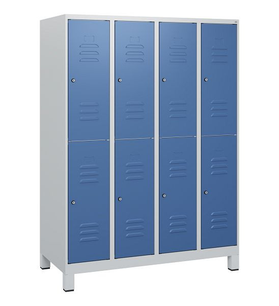 C+P Doppelstöckiger Spind Classic PLUS, Füße, 4 Abteile, 1630x1200x500mm, 7035/5023, Zylinderschlösser, 0803105-40 S10035