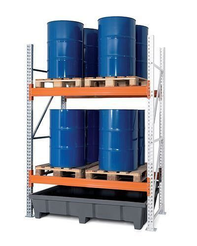 DENIOS palletstelling PRP 18,25 voor 4 Euro of 2 chemicaliënpallets, 2 niveaus, aanbouwvak, 266-316