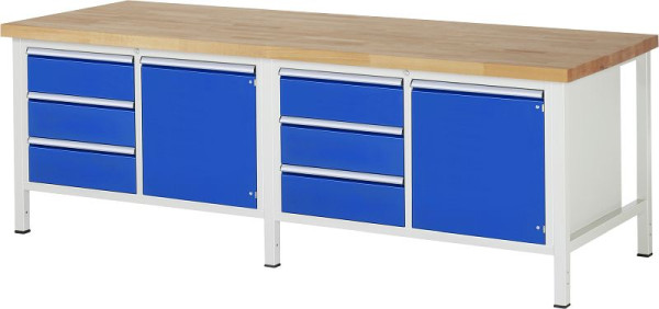 RAU werkbank serie 8000 - frameconstructie (gelast frame), 6 x laden, 2 x deuren, 2 x planken, 2500x840x900 mm, 03-8468A2-259B4S.11