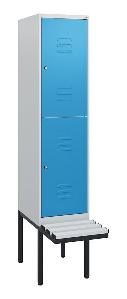 C+P dubbeldekskast Classic PLUS, 1950x400x815mm, 7035/5012, cilindersloten, met basisframe en zwevende zitting, 0803405-12 S10079
