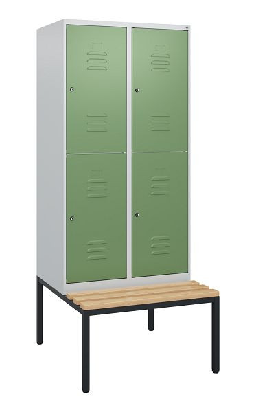 C+P dubbeldekskast Classic PLUS, 2 compartimenten, 1950x800x815mm, 7035/6011, cilindersloten, beukenhouten zitlatten, bank, 0803505-22 S10032