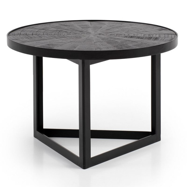 Wohnling salontafel 58x58x40 cm mango massief hout / metaal zwart salontafel rond, design woonkamertafel industrieel, WL6.790