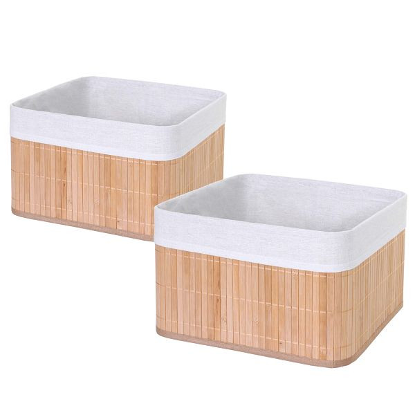Mendler set van 2 opbergmand HWC-C21, mand opbergdoos besteldoos sorteerdoos plankmand, bamboe, natuurlijke kleur, 2x61222