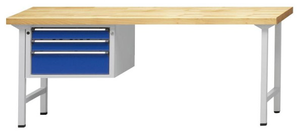 ANKE combinatie werkbank; 2000x700 mm; RAL 7035/5010; Linker onderkast 660x615x420 mm, 3 laden 90, 90, 180 mm