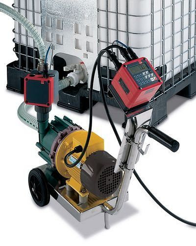 DENIOS wagen met meter zonder volumevoorkeuze voor drooglopende centrifugaalpomp, werkt op batterijen, 137-400