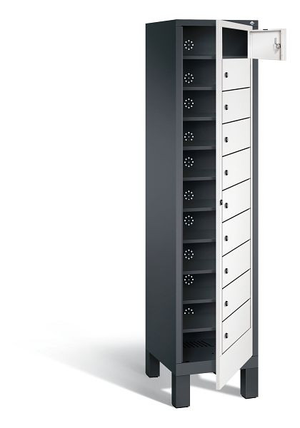 C+P wasverzamelkast Evolo, H1850xB420xD500mm, kleur: zwartgrijs / verkeerswit, 48060-110 S10116