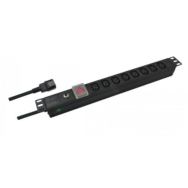 Helos 19" stekkerdoos PROFESSIONAL, 8-voudig C13, zwart 2,0m, met schakelaar, 262837