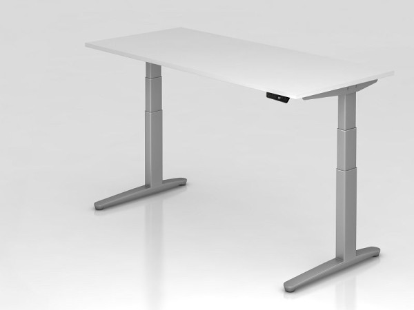 Hammerbacher elektrisch zit-sta bureau 180x80cm wit/zilver, rechthoekige vorm, VXBHM19/W/SS