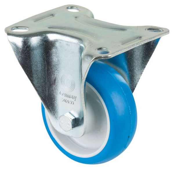 BS-rollen transportrol, vaste rol, wielbreedte 28 mm, wiel-Ø 80 mm, draagvermogen 125 kg, blauw polyurethaan, kunststof, VE 2 stuks, L410.B36.080