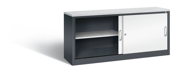 C+P dressoir met schuifdeuren Acurado, H720xB1600xD400mm, kleur: zwartgrijs / verkeerswit, beugelgreep, 2 niveaus, 5724-00 S10426