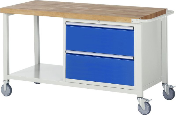 RAU verrijdbare werkbank 8000 - model 8255, B1250 x D700 x H880 mm, onderbouwbak rechts, B770 x D650 x H620 mm, 05-8255A6-157B4S.11