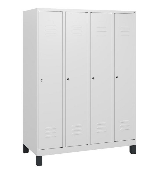 C+P Umkleidespind Classic PLUS, Füße, 4 Abteile, 1630x1200x500mm, 9016/9016, Zylinderschlösser, 0800105-40 S10029