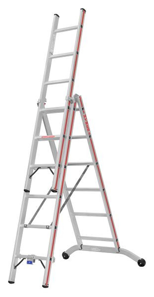 HYMER multifunctionele ladder, driedelig, 3x6 sporten, lengte ingeschoven 1,87 m / uitgeschoven 4,11 m, 604718