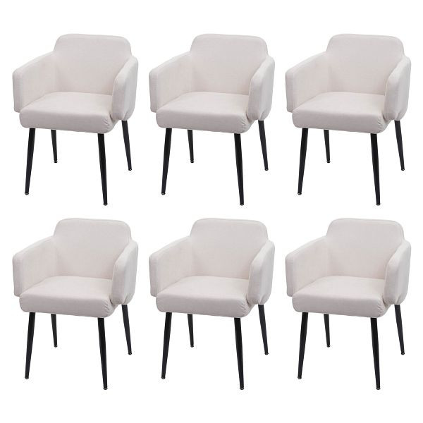 Mendler HWC-L13 set van 6 eetkamerstoelen, gestoffeerde keukenstoelen met armleuningen, stof/metaal stof, cremewit, 6x98075