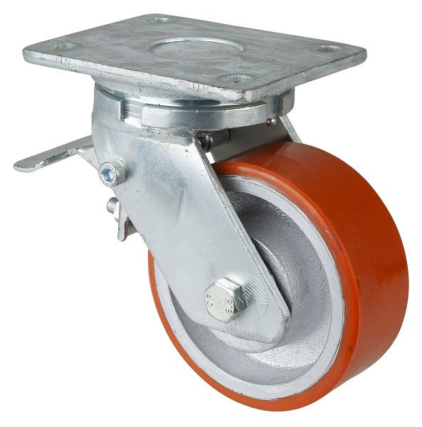 BS-wielen Zwaarlastwiel met wiel/slot, breedte 50 mm, Ø125 mm, tot 550 kg, gegoten polyurethaan 95 Shore A, gegoten lichaam, kogellagers, RR120.C10.125