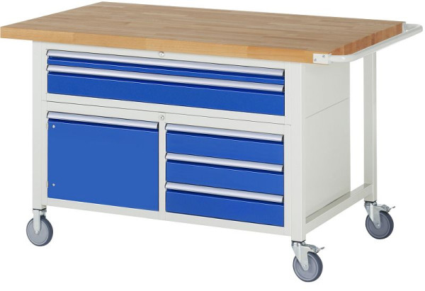 RAU verrijdbare werkbank model 8922, 1500x900x920-1120mm, boven: 60, 120mm, linksonder: draaideur, rechtsonder: 3x120mm, 05-8922A2-159B4H.11