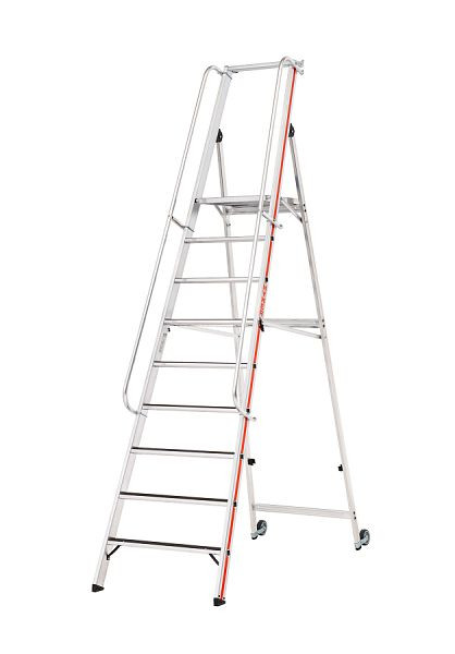 HYMER R13 platformladder met kantelrollen en lange leuning, 9 treden, stahoogte 2,10 m, 868109