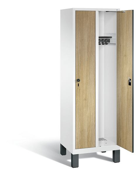 C+P Evolo kleerkast, H1850xB610xD500mm, kleur: verkeerswit / decor eiken Sereno, 48010-20 S10396