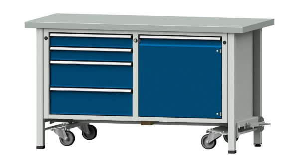 ANKE werkbanken kistwerkbank, model 131 V, 1500 x 700 x 840 mm, RAL 7035/5010, ZBP 40 mm, met neerlaatbaar mobiel apparaat, 305.272