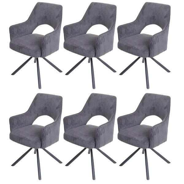 Mendler HWC-K30 set van 6 eetkamerstoelen, keukenstoelen, draaibare automatische positie, stof/textiel, corduroy, 6x89723