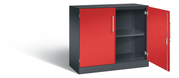 C+P dressoir met vleugeldeuren Asisto, H915xB1000xD435mm, kleur: zwartgrijs / vuurrood, beugelgreep, 2 niveaus, 141052-000 S10178