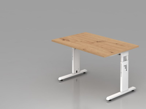 Hammerbacher bureau OS12, 120 x 80 cm, blad: knoestig eiken, 25 mm dik, 2 mm ABS rand, rechthoekige vorm, wit, VOS12/R/W