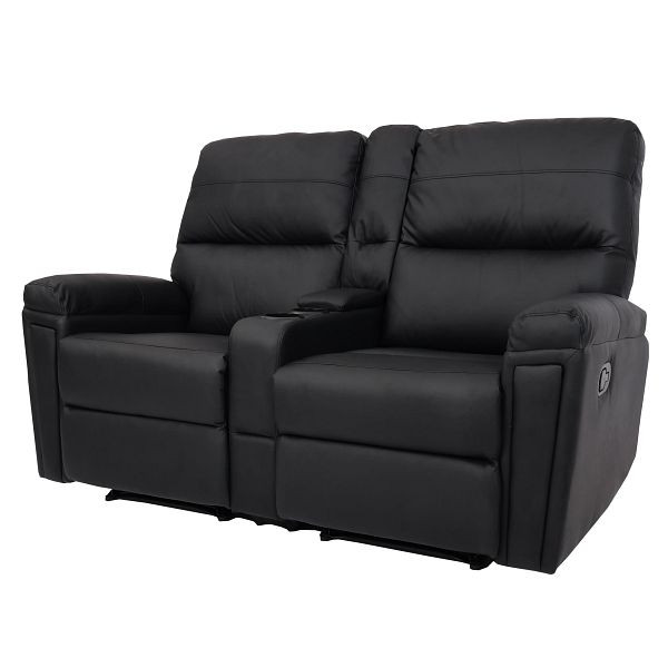 Mendler 2-zits bioscoopstoel HWC-K17, relaxfauteuil, tv-fauteuil, bank, nosag vering, bekerhoudervak, imitatieleer zwart, 89372+89373+89374