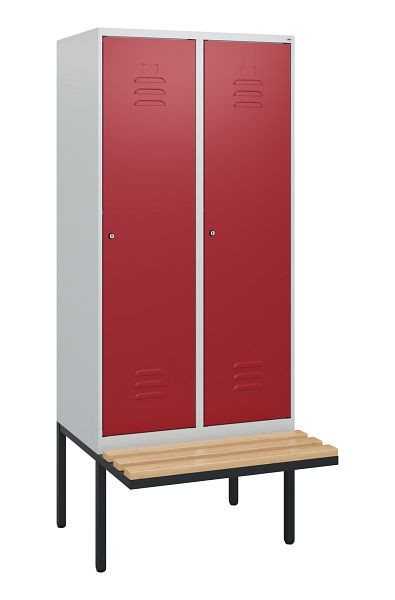 C+P Umkleidespind Classic PLUS, 2 Abteile, 1950x800x815mm, 7035/3003, Zylinderschlösser, Buche-Sitzleisten, 0800405-22 S10016