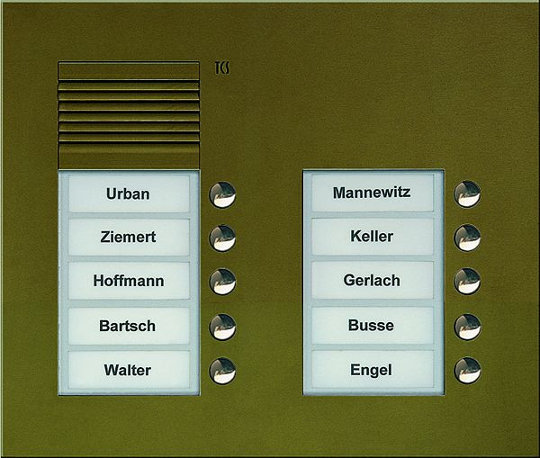 TCS audio buitenstation serie PUK 10 belknoppen (rechts uitgelijnd), 2 kolommen, UP brons, PUK10/2-EB