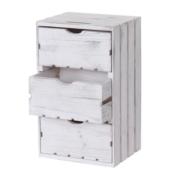 Mendler ladekast HWC-C62, ladekast houten kist, shabby look vintage 3 lades 53x32x26cm, wit, 61518