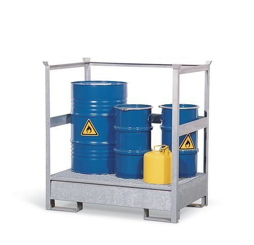 DENIOS station voor gevaarlijke goederen 2 P2-P van staal, verzinkt, voor 2 vaten van 200 liter, met frame, 128-291