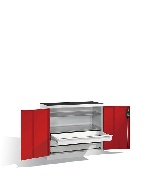 C+P gereedschapskast Acurado, H1000xB1200xD500mm, kleur: lichtgrijs/robijnrood, verzonken handgreep, 8831-5035 S10148