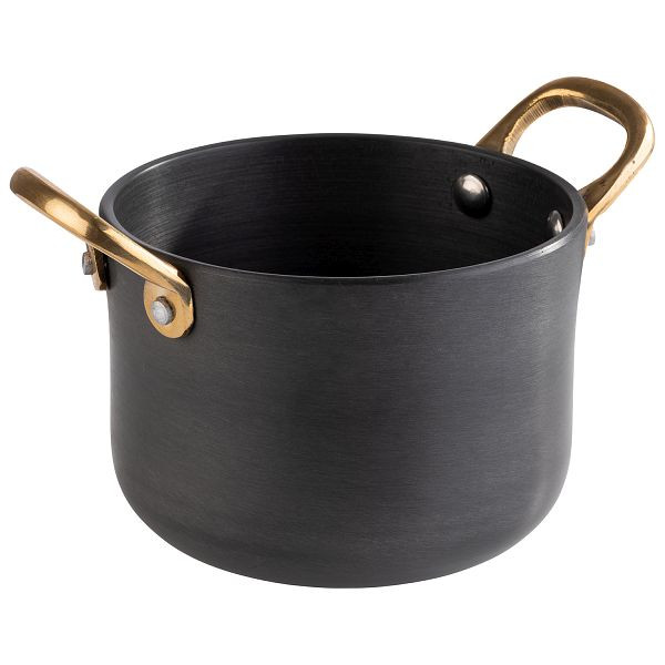APS serveerpot, Ø 11,5 x 8 cm, aluminium, antraciet, messing handgrepen, 0,6 liter, afmetingen met handvatten: 16 x 11,5 x 9,5 cm, 40740