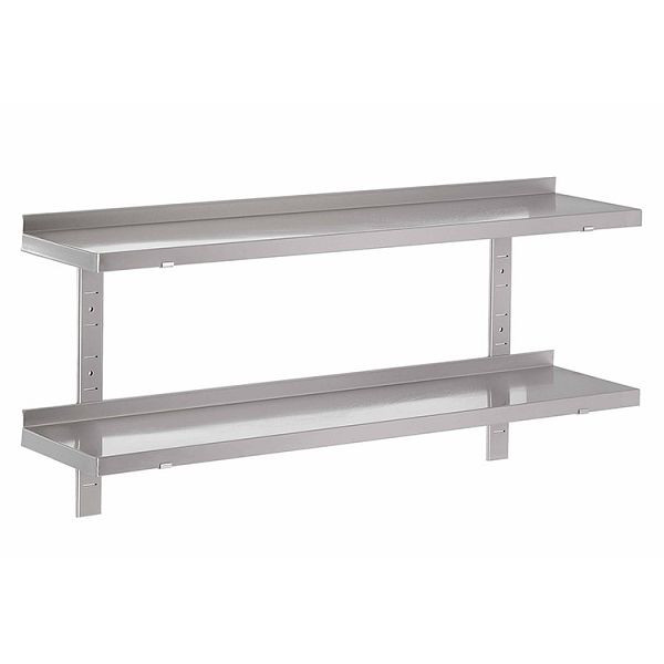 Gastro-Inox RVS AISI 430 dubbele wandplank, 1100x400mm, met 2 plankdragers en 2 muurbeugels, 303.220