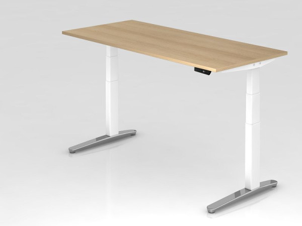 Hammerbacher elektrisch zit-sta bureau 180x80cm eiken/wit, gepolijst, rechthoekige vorm, VXBHM19/E/WC