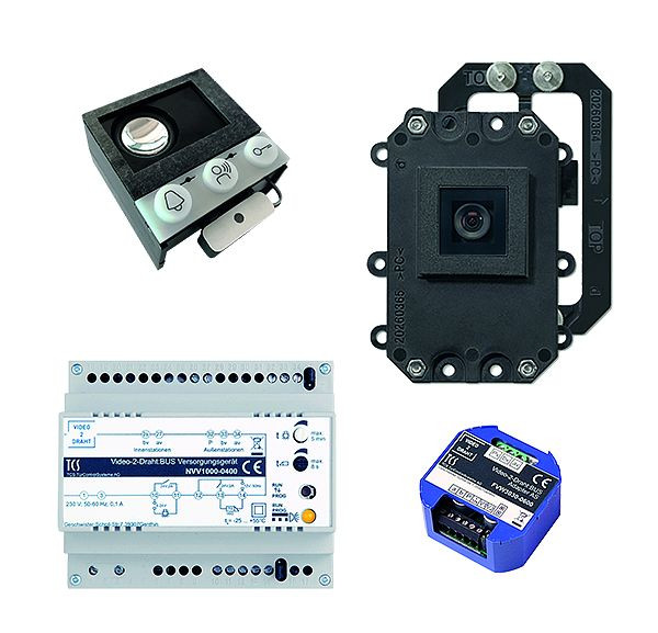 TCS video:kit V2D met ingebouwde deurluidspreker ASI12000 + ingebouwde camera FVK2200 + V2D adapter FVW3030 + voedingseenheid NVV1000, VK05