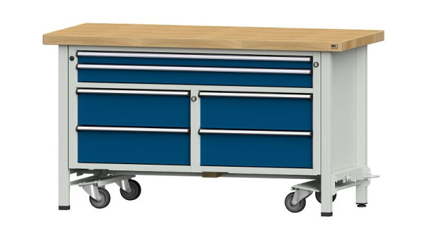 ANKE werkbanken kistwerkbank, model 255 V, 1500 x 700 x 850 mm, RAL 7035/5010, BMP 50 mm, met neerlaatbare aandrijfinrichting, 304.209